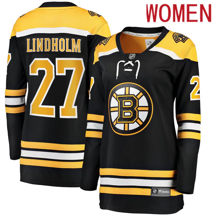 Women Boston Bruins 27 Hampus Lindholm Fanatics Branded Black Home Breakaway Player NHL Jersey